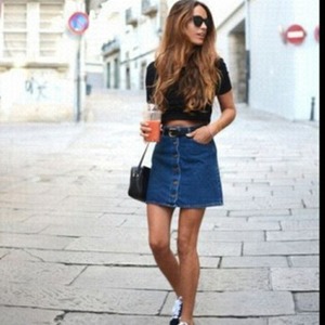 TOPSHOP Moto A-line denim button down mini skirt 26